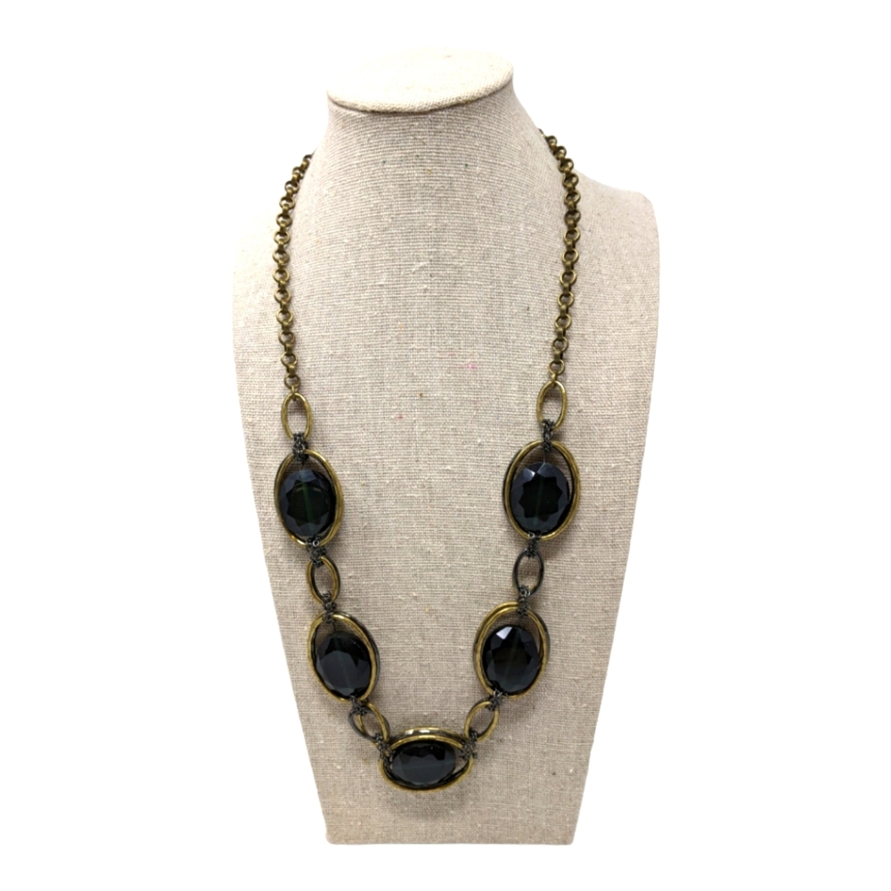 Talbot's Chain Link Statement Necklace NWT Antique Gold Tone Gunmetal Tone